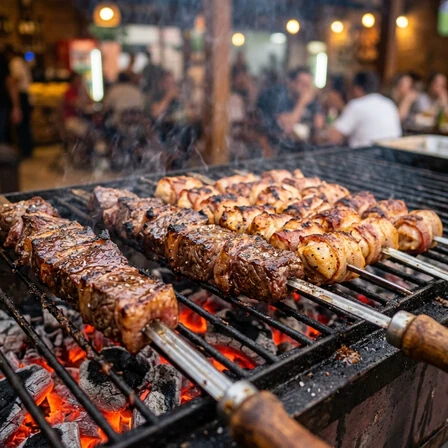 Espetinhos na Churrasqueira